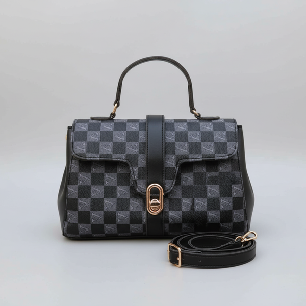 Sac Cartable "Le Graphique" - Damier Noir & Gris - Velvet