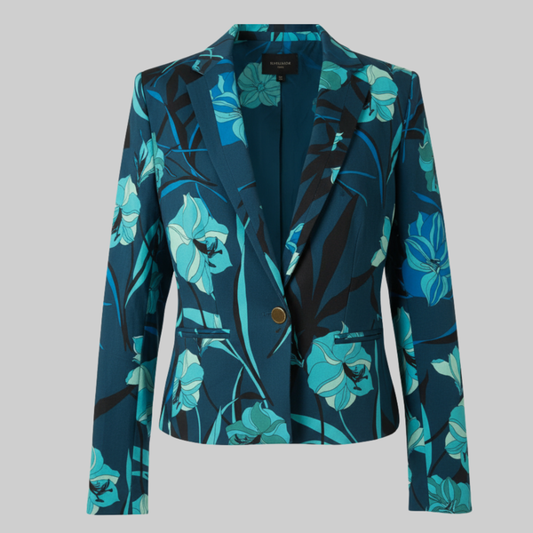 Blazer "L'Échappée Tropicale" - Imprimé Floral Bleu Exotique - Velvet