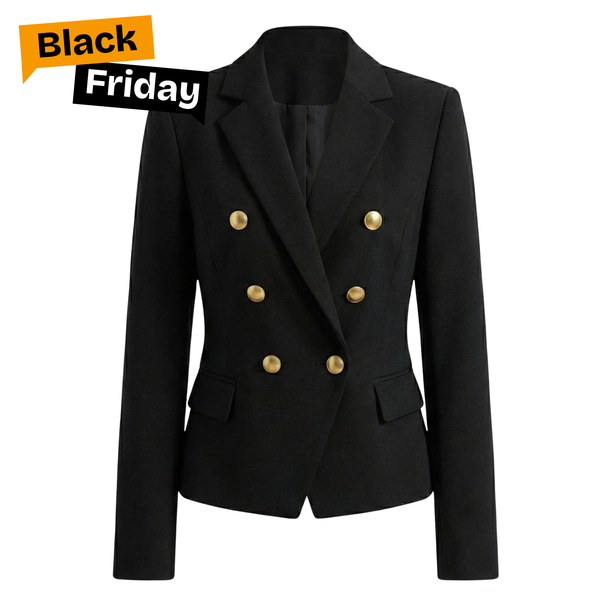 Blazer Croisé Noir Boutons Dorés - Chic Militaire & Coupe Cintrée