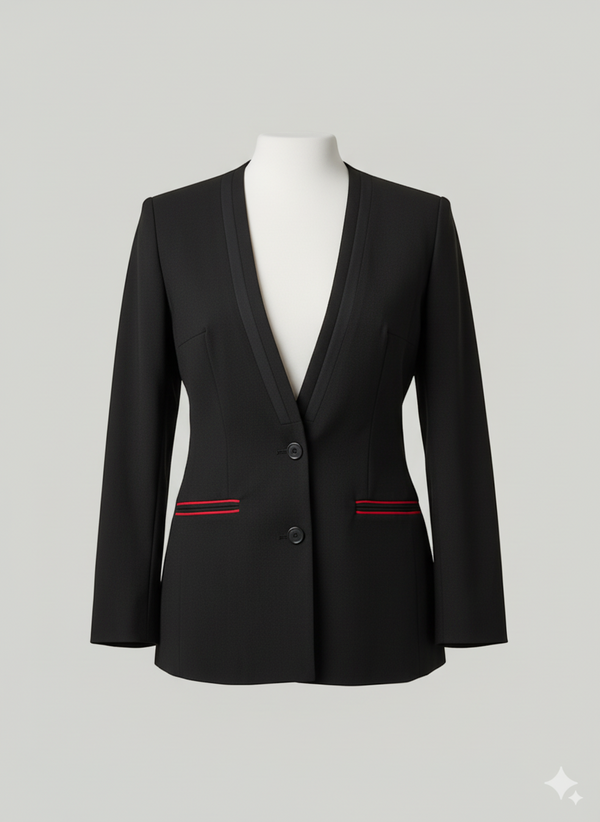 Blazer Cintré "Signature" - Noir & Touche Carmin - Velvet