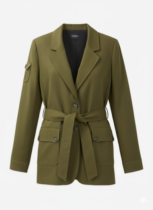Veste-Blazer "L'Aventurière Chic" - Ceinturée Kaki - Velvet