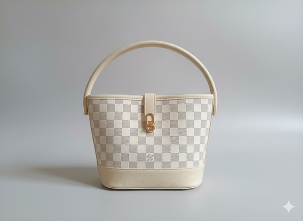 Sac Seau "L'Échiquier Chic" - Motif Damier Crème - Velvet